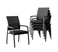 Mesh Stacking Office Desk Chairs Ergonomic Mid Back Mesh Chair with Armrests Comfortable Fabric Seat Sturdy Metal Frame for Conference Room Waiting Area Office Training Room