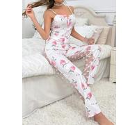 Mesh Stitching Printed Womens Two Piece Pajamas Sleeveless Design Casual Homewear Suitable for All Season Comfort (XL Peach)
