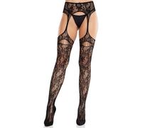 Mesh Stockings with Integrated Suspender Belt for Women Leg Avenue Noir TU