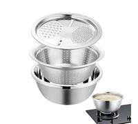 Mesh Strainer Bowl Set - Food Draining Basket Grater Lid for Meal Prep | Resin Colander Mixing Container with Filter Holes, Vegetable Washing Pasta Strain Tool for Kitchen Cooking