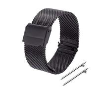 Mesh Strap 18mm 20mm 22mm 24mm Watch Band 3mm Thick Stainless Steel Wristband Universal Folding Buckle Bracelet(Black,20mm)