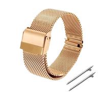Mesh Strap 18mm 20mm 22mm 24mm Watch Band 3mm Thick Stainless Steel Wristband Universal Folding Buckle Bracelet(Gold,16mm)