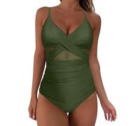Mesh Swimsuit for Women One Piece Swimming Costume Tummy Control Ruched Swimwear Push Up Padded Bathing Suit Swimming Costume for Big Busted Women Green