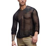 Mesh Top Vests Muscle Shirts Men's Undershirt Mesh Undershirt Fishnet Waisted Long Sleeve Mesh Shirt Top Men's Mesh Shirt Black Mesh Muscle Shirt Transparent Shirts, black, L