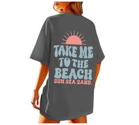 Mesh Top Women's Black T-Shirt Beach Oversized Graphic T-Shirts for Women Vintage Baggy Aesthetic Shirts Summer Cotton Holiday Tops Sports Shirt Black Women, GY2, XL