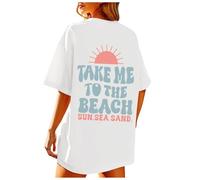 Mesh Top Women's Black T-Shirt Beach Oversized Graphic T-Shirts for Women Vintage Baggy Aesthetic Shirts Summer Cotton Holiday Tops Sports Shirt Black Women, White, L
