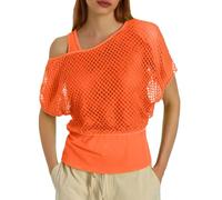 Mesh Top Women's Party Tank Top Women's Mesh Shirt Neon Mesh Shoulder Top Aerobics Outfit 80s 90s Outfit Breathable Off Shoulder Mesh Shirt for Theme Party Carnival Cosplay Tops