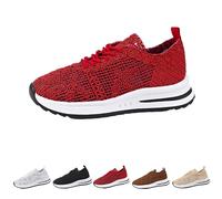 Mesh Trainers Women's Summer Trainers Breathable Running Shoes Comfortable, Red 3, 10 UK