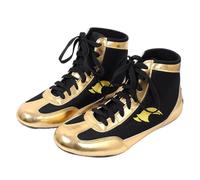 Mesh Wrestling Sports Shoes Lightweight Breathable Boxer Fitness Sneakers Anti-Slip High-Top Boxing Training Boots,Gold,6 UK