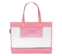 Mesh Zipper Pouch 15.75 * 11in, Large Double Pocket File Bag with Handle, A4 Size Foldable Document Storage for Puzzle Project/Cross Stitch/Travel/Office（Pink）