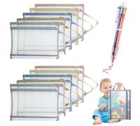 Mesh Zipper Pouch Bags A4-10Pcs Colored Double-Layer Toy Storage Bags with Handle & Pen Breathable See Puzzle Building Blocks Toy Storage Bag Board Game Pocket for Classroom, Home & Office Supplies