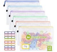 Mesh Zipper Pouch Bags: Clear Zipper Pouches for Classroom, Plastic Mesh Bag Letter Size Document Pouch, A4 Waterproof Organizing Pouch for School and Office Supplies (13.5 x 9.5Inch, 6PCS, 6 Color)