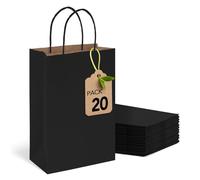 MESHA Gift Bags Black Paper Bags 5.25x3.75x8 Inches 20pcs Small Paper Bags with Handles Bulk,Black Kraft Bags,Grocery Shopping Bags,Wedding Party Favor Bags
