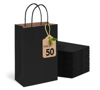 MESHA Paper Gift Bags 5.25x3.75x8 50Pcs Black Paper Bags for Small Business,Small Paper Gift Bags with Handles Bulk,Birthday Wedding Party Favor Bags