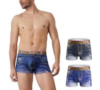 Meshal Men's Sexy Fake Jean Underwear Stretch 3D Denim Printed Personalized Boxer Briefs, Blue+black, XX-Large
