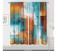 MESHELLY Abstract Brown Teal Curtains 42W x 63H Inch Rod Pocket Rust Burnt Orange Turquoise Art Painting Modern Contemporary Watercolor Cool Oil Print Vintage Living Room Bedroom Window Drapes 2 Panel