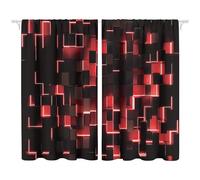 MESHELLY Abstract Red Black Curtains 42Wx45H Inch Rod Pocket Modern 3D Gradient Design Futuristic Geometric Cubes Bedroom Window Drapes Man Boys Printed Living Room Window Treatment Fabric 2 Panels