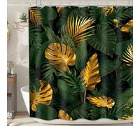 MESHELLY Gold Shower Curtain 60Wx72H Abstract Tropical Green Shower Curtain Palm Leaves Botanical Plant Aesthetic Modern Brown Monstera Bath Curtain Nature Simple Bathroom Decor with 12 Hook Fabric