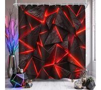 MESHELLY Long Abstract Red Black Shower Curtain 72Wx78H Modern 3D Wall Gradient Design Futuristic Triangle Geometric Man Boy Bathroom Curtain Cool Bath Curtain Bathroom Accessories Decor with 12 Hooks