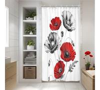 MESHELLY Small Stall Red Gray Poppy Shower Curtain 36Wx72H Blossom Wildflower Floral Rustic Spring Botanical Nature Bathroom Curtain Vintage Elegant Bath Curtain Bathroom Accessories Decor with 7 Hook