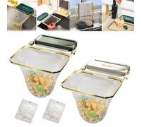 Meshmate Waste Rack, Meshmate Waste Rack Sink, Mesh Mate Rotatable Kitchen Sink Strainer with 100Pcs Filter Mesh Bags, Suction Cup Sink Strainer Rack Sink Filter Holder Foldable (2pcs)