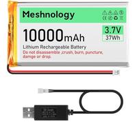 Meshnology 3.7V 10000mAh Li Battery with USB Charger Cable 1163115 1S LiPo Battery with Protection Board Insulated Rubber Tape and Micro PH2.0 Plug for Ar duino ESP32 Module Board Drone RC Car (1Pack)