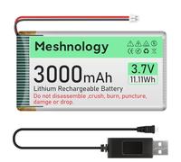 Meshnology 3.7V 3000mAh Li Battery with USB Charger Cable 103665 1S LiPo Battery with Protection Board Insulated Rubber Tape and Micro JST 1.25 Plug for Arduino ESP32 Module Board Drone RC Car (1Pack)