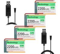Meshnology 4PCS 3.7V 2200mAh Li Battery with USB Charger Cable 903659 1S LiPo Battery with Protection Board Insulated Rubber Tape and Micro JST 1.25 Plug for Arduino ESP32 Module Board Drone RC Car