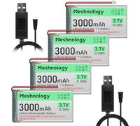 Meshnology 4PCS 3.7V 3000mAh Li Battery with USB Charger Cable 103665 1S LiPo Battery with Protection Board Insulated Rubber Tape and Micro JST 1.25 Plug for Ar duino ESP32 Module Board Drone RC Car