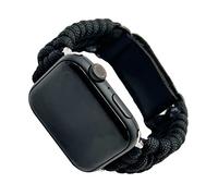 MeShow Paracord Replacement Strap with Adhesive Genuine Leather Clasp Compatible with Apple Watch Series 8 7 SE 6 5 4 3 2 1/Ultra (Not Fit iWatch 41mm/40mm/38mm), black, Bracelet, exquisite, sports