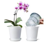 Meshpot 4 inch Clear Orchid Pots with Holes Match White Plastic Orchid Planter,Set of 2,Double Layer Plant Nursery Pots Own Scientific Controlling Roots Technology