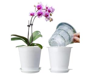 Meshpot 4 inch Clear Orchid Pots with Holes Match White Plastic Orchid Planter,Set of 2,Double Layer Plant Nursery Pots Own Scientific Controlling Roots Technology