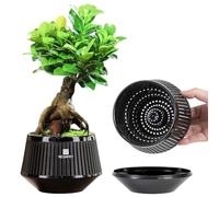 Meshpot 5 Inch Bonsai Pots with Drainage Tray, Set of 2, Plastic Imitate Ceramic Bonsai Tree Pot with Excellent Airflow, Black Succulent Pots for Indoor Plants, Juniper, Ficus, Chinese Elm, Cactus