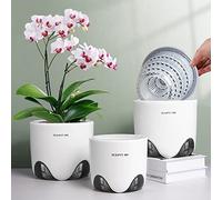 Meshpot 5 inch Orchid Pots with Holes for Repotting with Excellent Airflow, Set of 2, Double Layer Plastic Imitate Ceramic Orchid Planter, Clear Orchid Pot Match Decorative Orchid Container