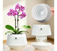 Meshpot Orchid Pots with Holes for Repotting, Decorative African Violet Pots with Air-Pruning and Good Air Circulation, Plastic White Orchid Planter with Saucers, 5 Inch, Set of 1