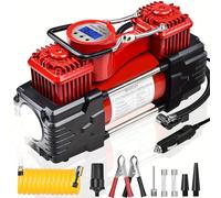 MESHUBA Dual Cylinder Tire Inflator Air Compressor, 150 PSI 12V DC Portable Air Pump with Digital Display, LED Flashlight, Auto Shut-Off, Heavy Duty for Truck, SUV, Car, RV (RED)