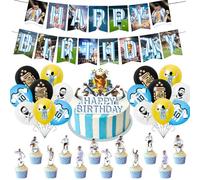 Mesi Birthday Decorations, Football Star Birthday Balloons, Children's Birthday Party Tableware Set with 1 Birthday Banner, 16 Balloons, 25 Cake Toppers