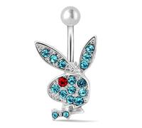 MESKEL 1pc Belly Button Rings Bunny Navel Rings Rabbit Belly Rings for Women Gem stone Pink Blue Bunny Fake Belly Piercing Pin