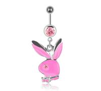 MESKEL 1pc Belly Button Rings Bunny Navel Rings Rabbit Belly Rings for Women Gem stone Pink Blue Bunny Fake Belly Piercing Pin