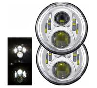 MESKEL Front Headlights Assembly For Land For Rover For Defender 90 1994-2012 2013 2014 2xLada Auto Motor 7 Inch Led Hi/Low H4 Halo Angle Eyes DRL Headlamp(50w light Chrome)
