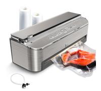Mesliese Vacuum Sealer Machine, 85kPa 120W Automatic Food Sealer, Powerful Sealing System, Build-in Cutter | Bags Storage | Moist Mode and Air Suction Hose | 2 Bag Rolls and 5pcs Bags(Stainless Steel)