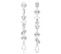 Mesmera drop earrings, Asymmetrical design, Mixed cuts, Long, White, Rhodium plated