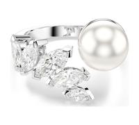 Mesmera open ring, Crystal pearl, Marquise cut, White, Rhodium plated