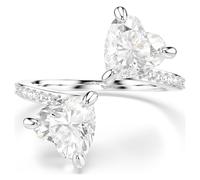 Mesmera open ring, Heart cut, Pavé, White, Rhodium plated