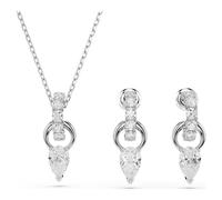 Mesmera set, Pear cut, Round cut, White, Rhodium plated