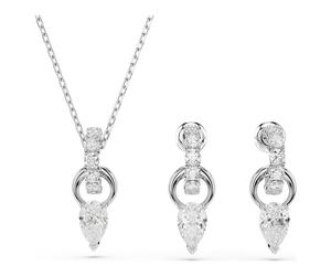 Mesmera set, Pear cut, Round cut, White, Rhodium plated