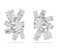 Mesmera White Rhodium Plated Mixed Cut Crystal Flower Stud Earrings