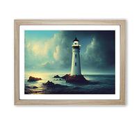 Mesmerising Lighthouse Framed Print | A4 Oak Framed Wall Art | Ready to Hang | Modern Cityscape Picture | Living Room Bedroom Lounge Office