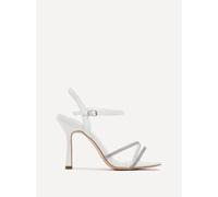Mesmerize White Faux Leather Square Toe Diamonte Embellished Heel Linzi White 3-Standard Fit