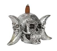 Mesmerizing Alchemy Gothic Dark Goddess Backflow Incense Burner - 9.5cm x 18cm (1 Pc.) - Detailed Silver Triple Moon Skull Design - Ideal for Artistic Home Decor